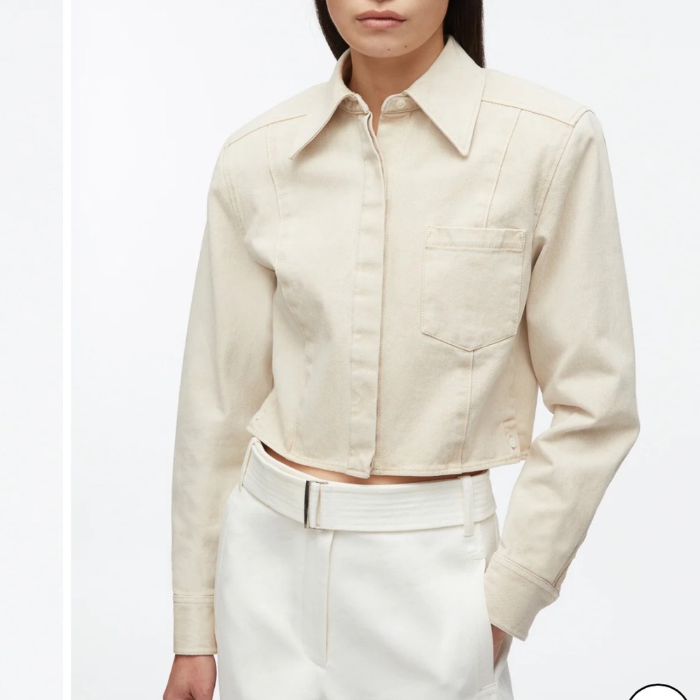 Denim Cropped Shirt with Shoulder Pads
